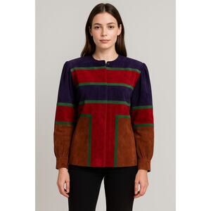 Mario Valentino Made in Italy suede jacket bold color-block Italian 42 (US S-M)a